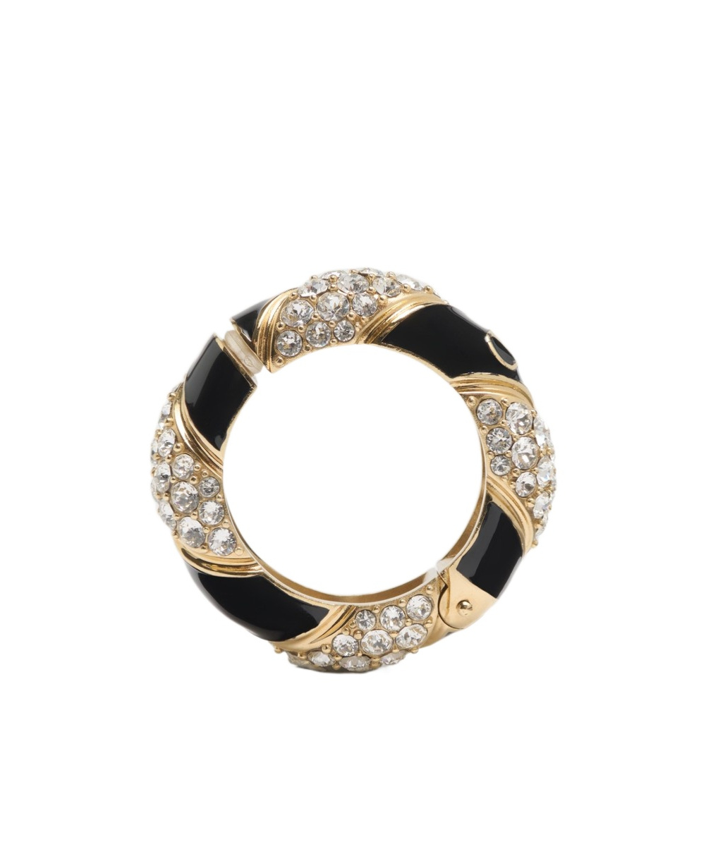 Valentino Womens Oro/nero/crystal Pas Plus Mono Gold-plated Brass, Enamel And Swarovski-crystal Single Hoop Ea In Multicolor