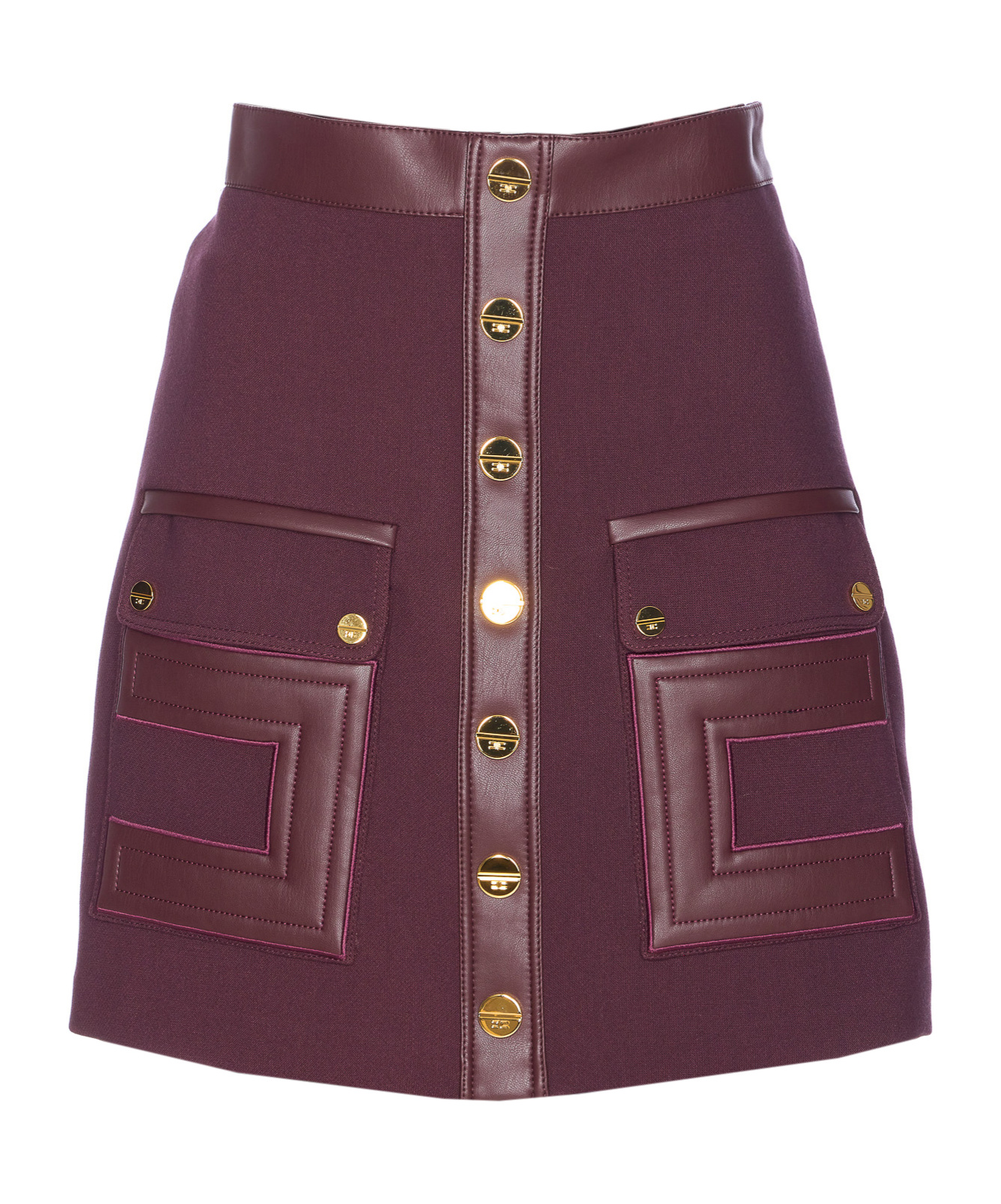Elisabetta Franchi High Waist Skirt Logo Buttons In Burgundy