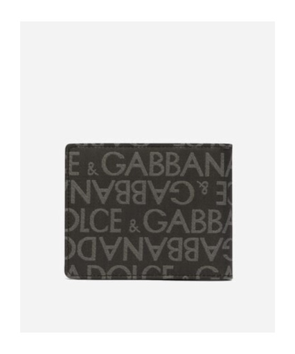 Dolce & Gabbana Coated Canvas Wallet With With All-over Logo In Black