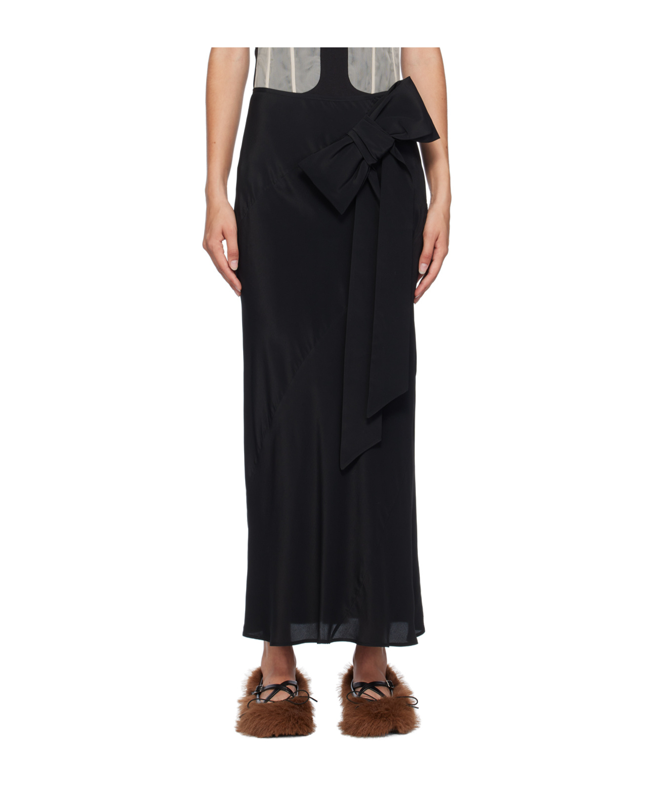 Simone Rocha Black Bow Spiral Midi Skirt In Black
