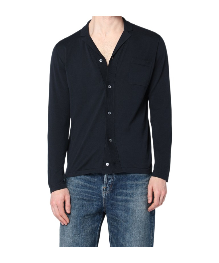Drumohr Cardigan Cotton Chest Pocket Long Sleeves In Navy Blue