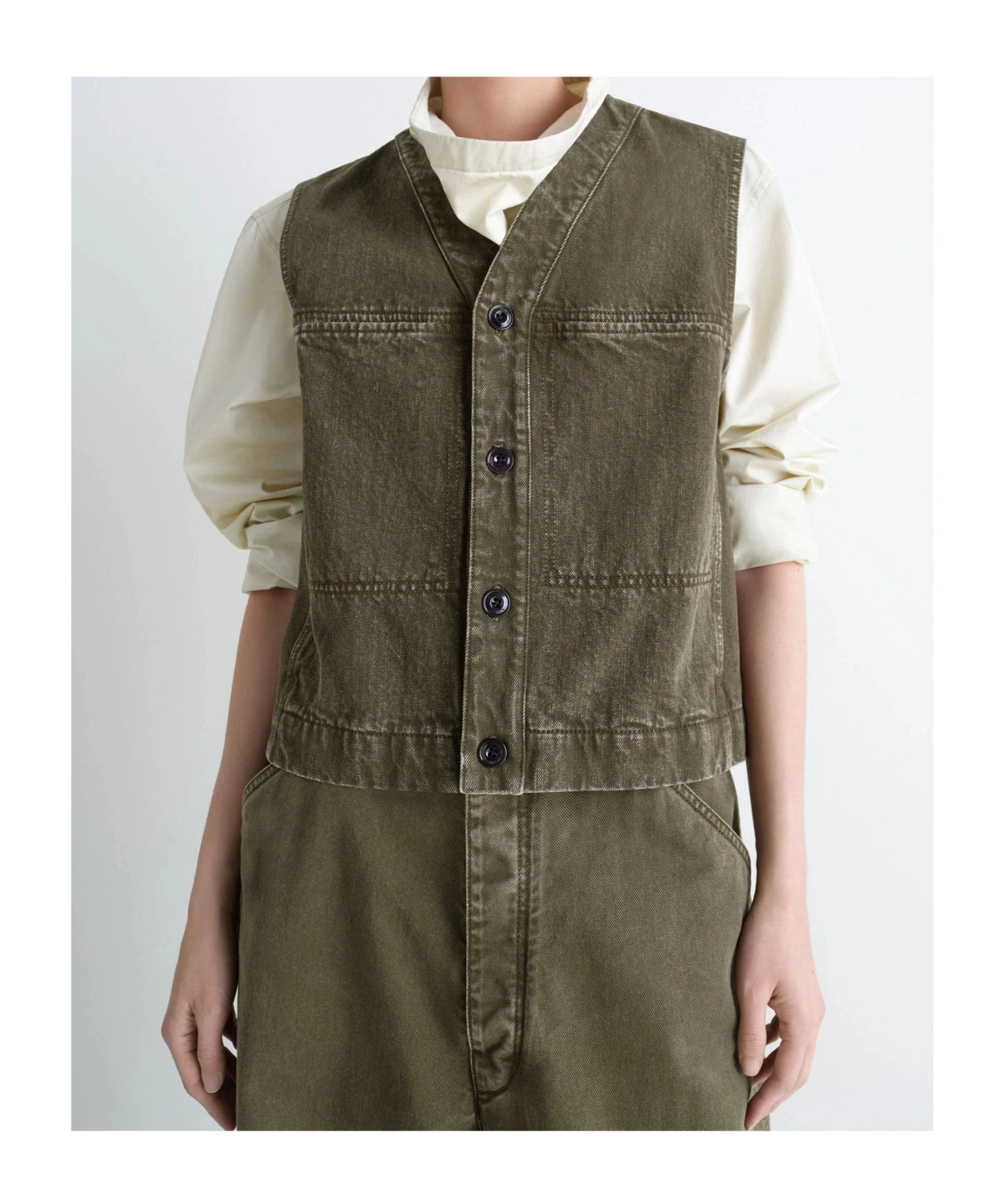 Lemaire Moss Green Denim Vest In Green