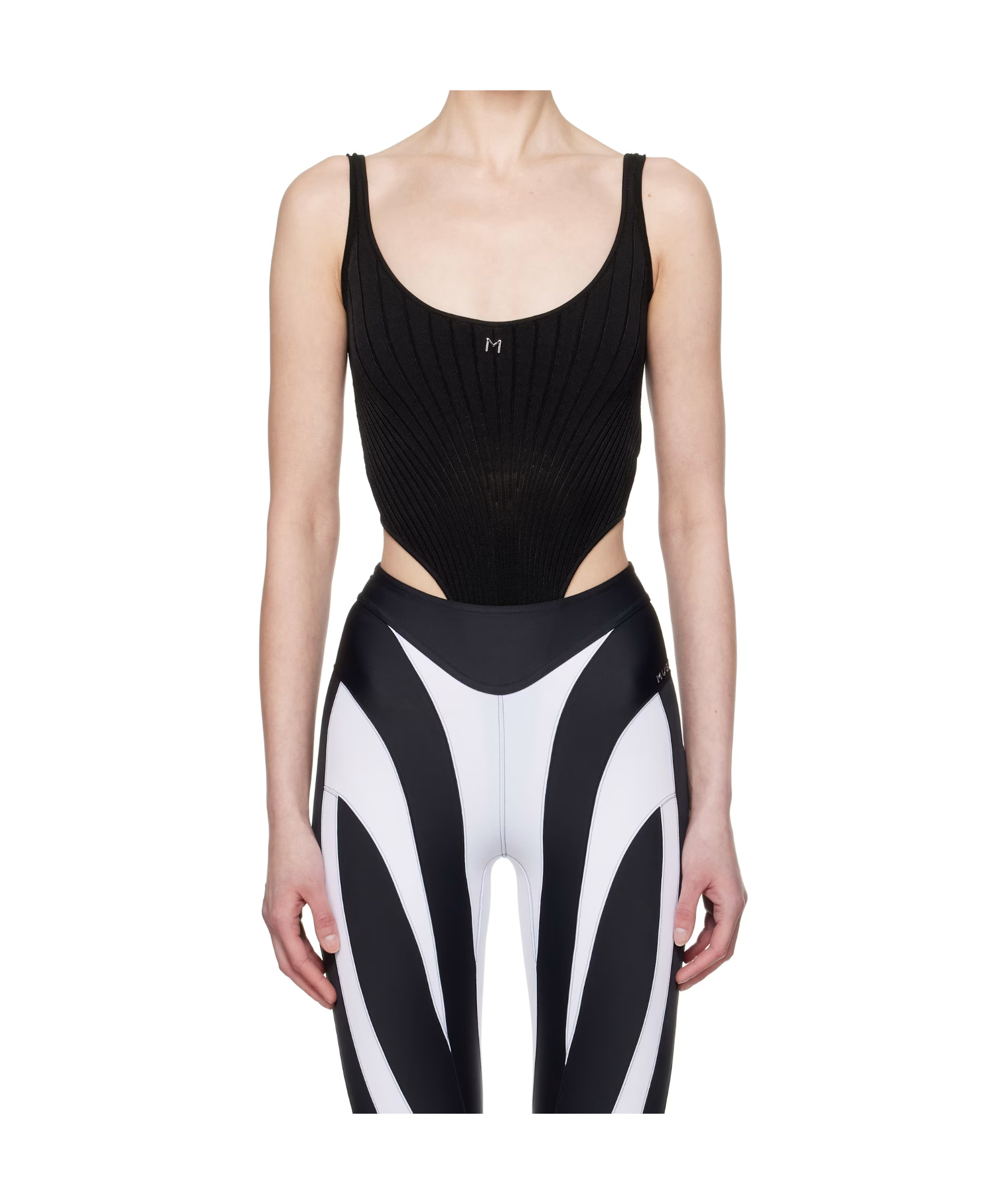 Mugler Ribbed Knitted Romper In Black