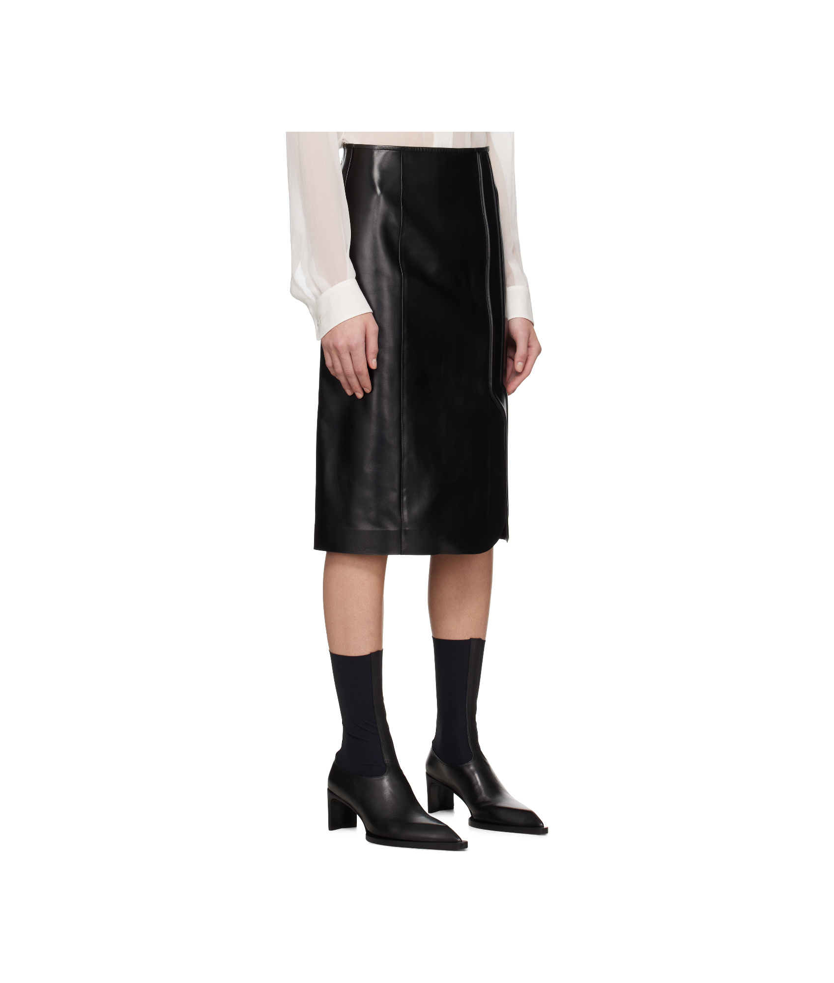 Jil Sander Black Grained Leather Midi Skirt