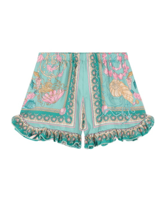 Versace Short De Bain Underwater Barocco Kids En Soie In Green