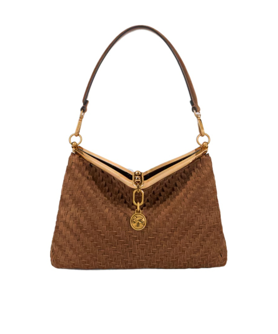 Etro Medium Woven Suede Vela Bag In Brown