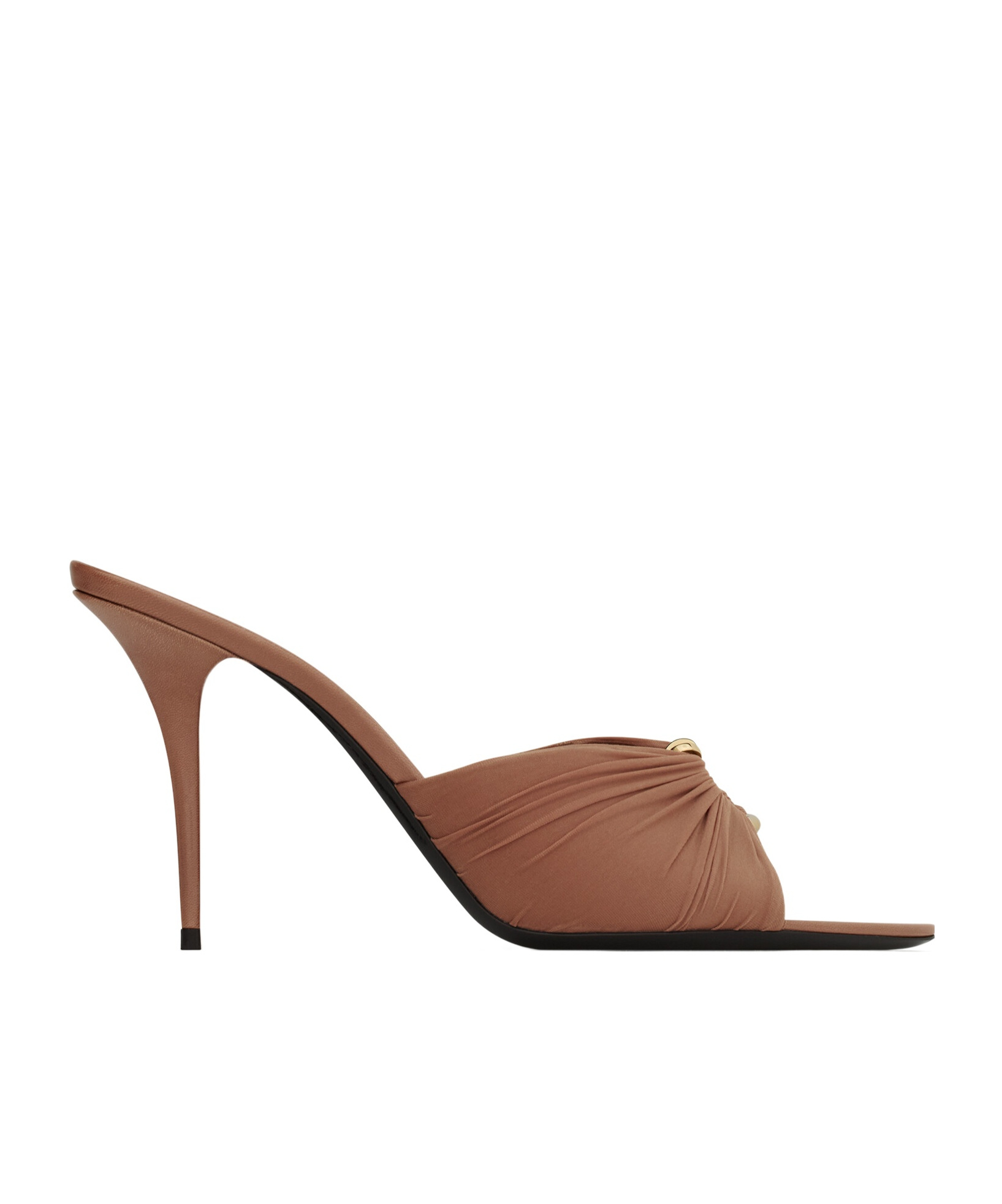 Saint Laurent Lola 90 Mules Smooth Leather Draped Jersey In Brown