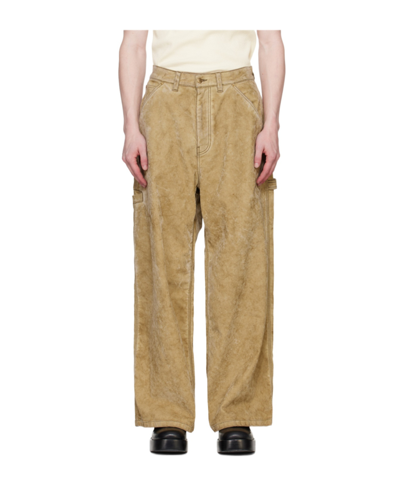 Alexander Wang Tan Rounded Carpenter Faux-suede Jeans In Brown