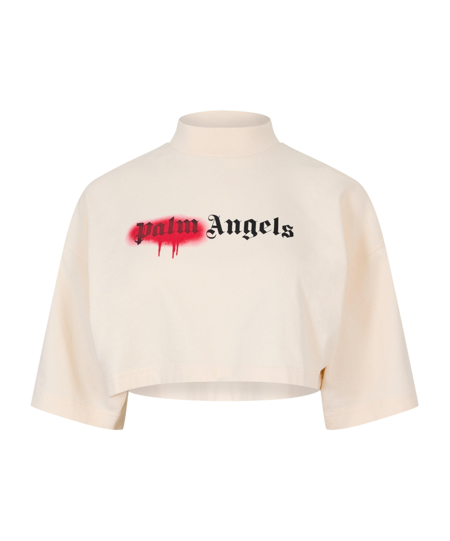 Palm Angels Mockneck Cropped Tee In White