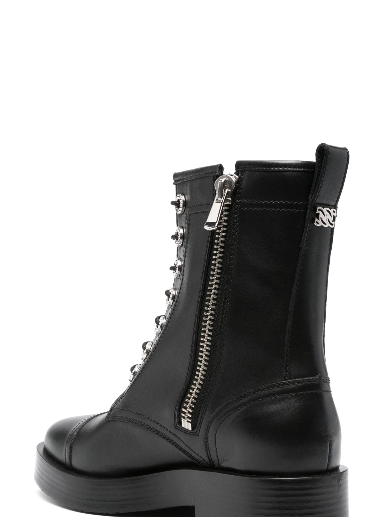 Casadei Leather Combat Boots In Black