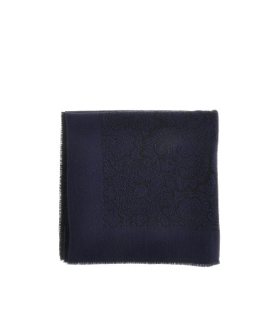 Etro Wool Shawl With Jacquard Motif In Blue