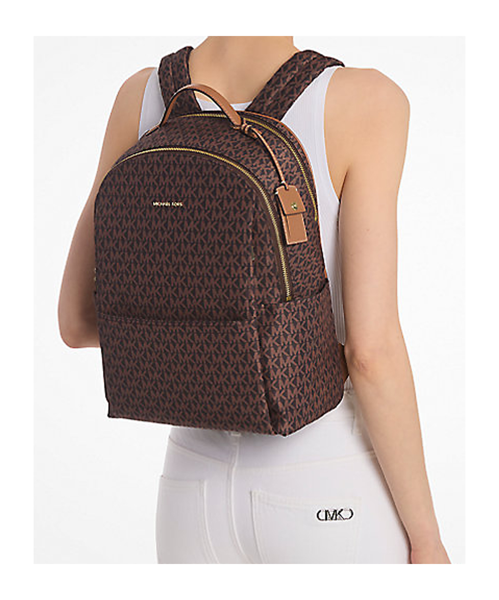 Michael Kors Sable Large Printed Signature Logo Backpack In Brown