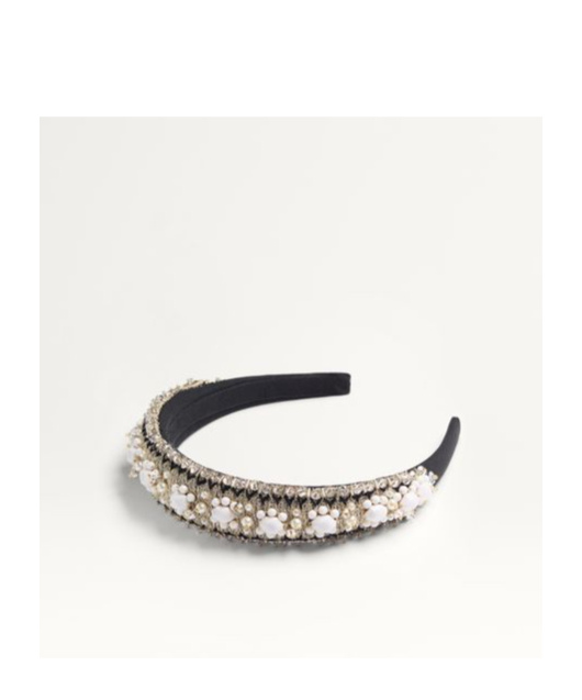 Valentino Embroidered Headband In Black/light Ivory