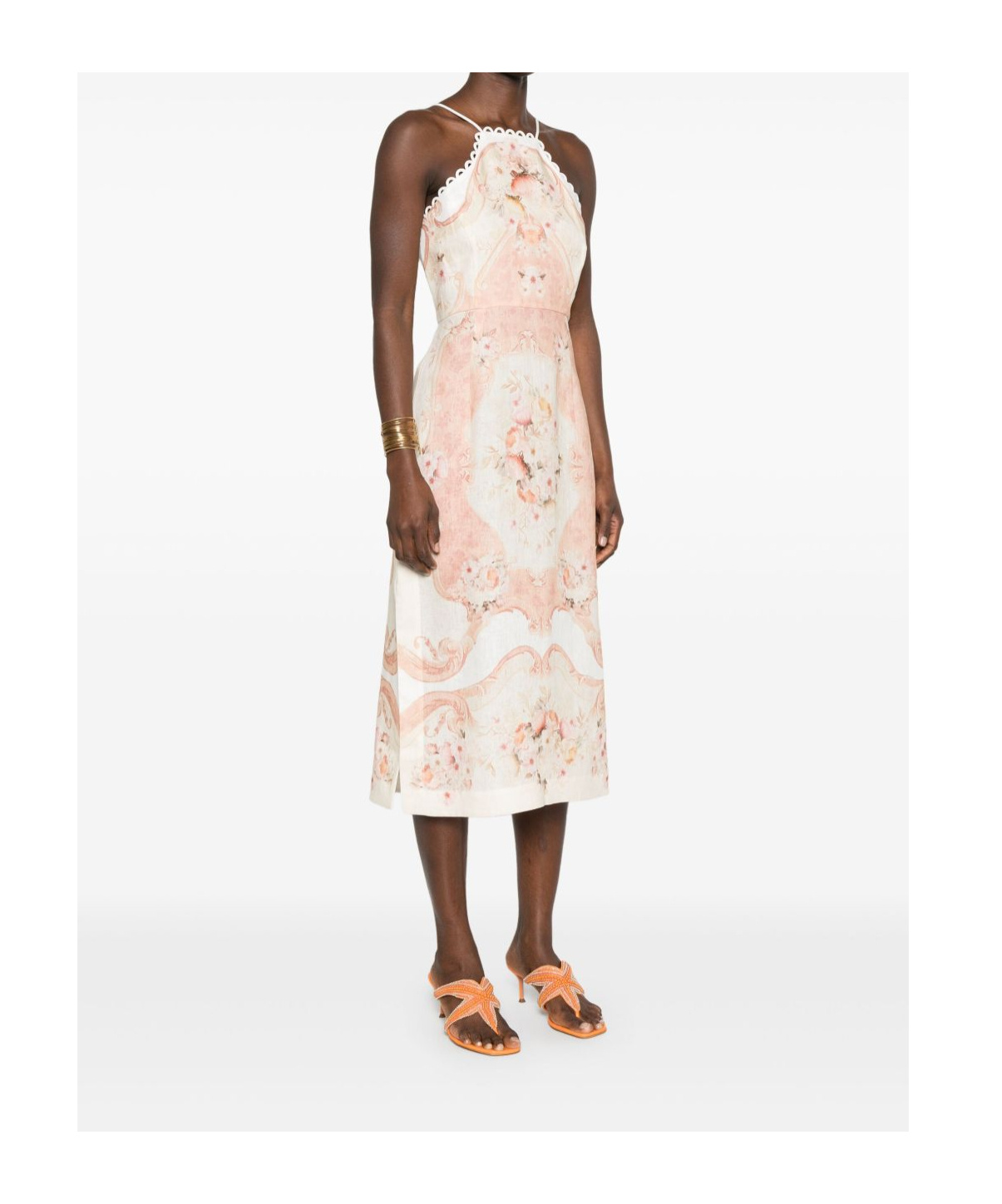 Shop Twinset Printed Linen Midi Dress