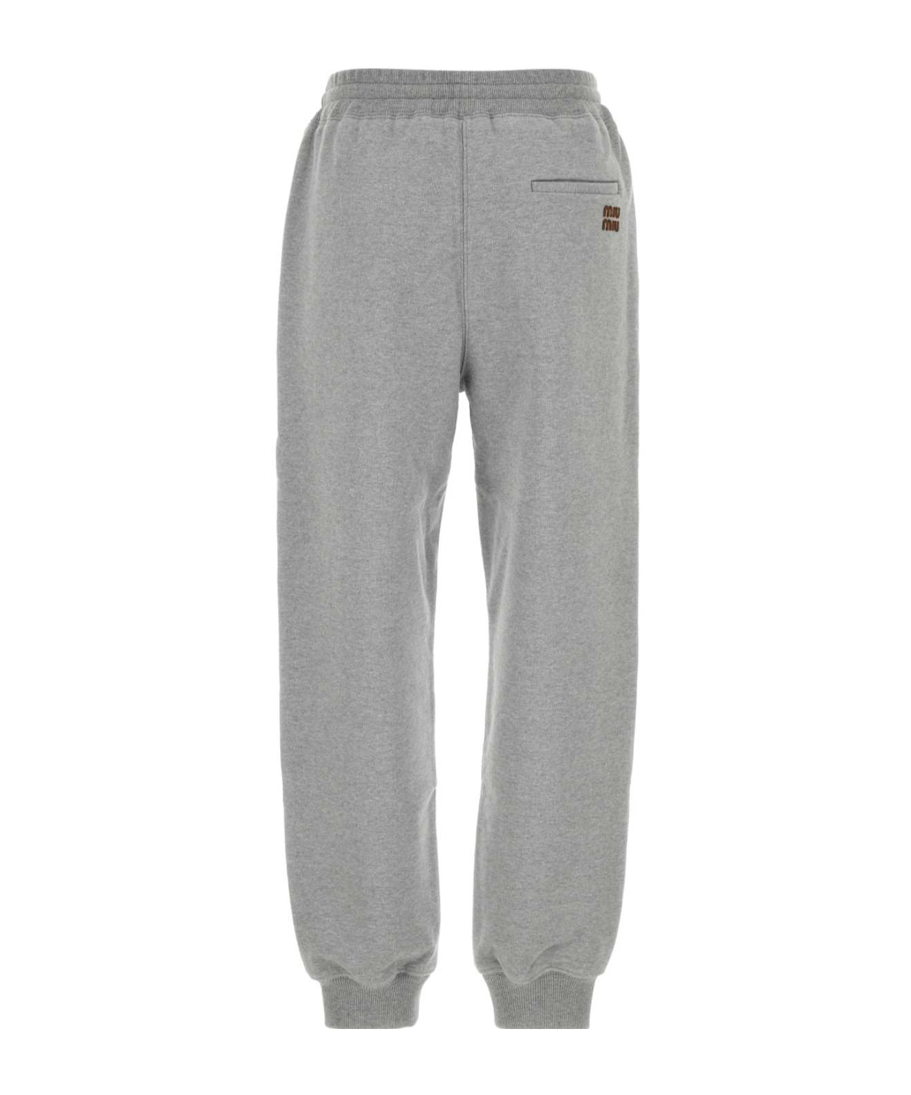 MIU MIU COTTON FLEECE PANTS WITH LEATHER TRIM