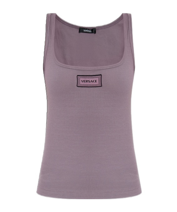 Versace Logo-patch Tank Top In Gray