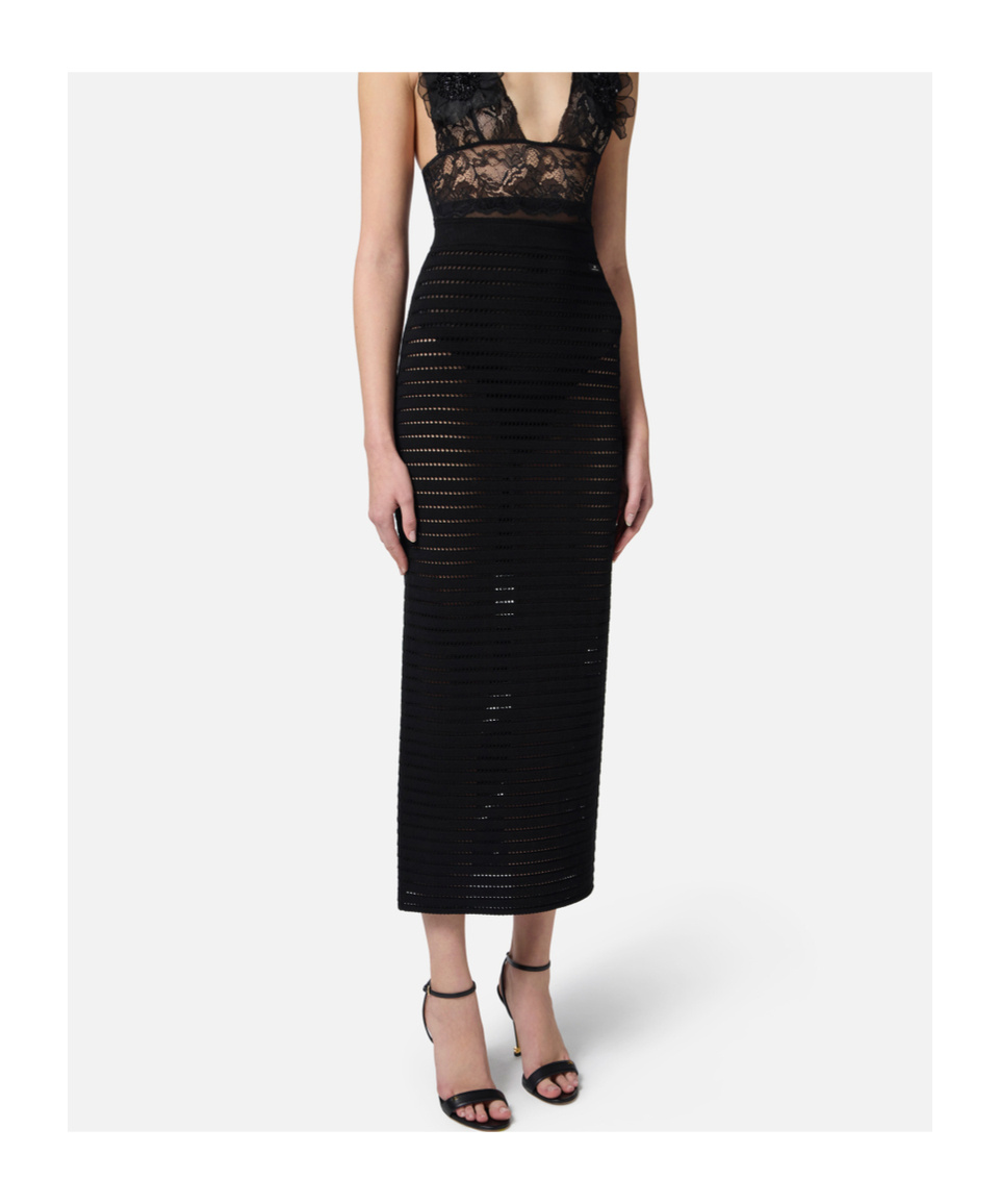 Elisabetta Franchi Perforated Knit Skirt In Black