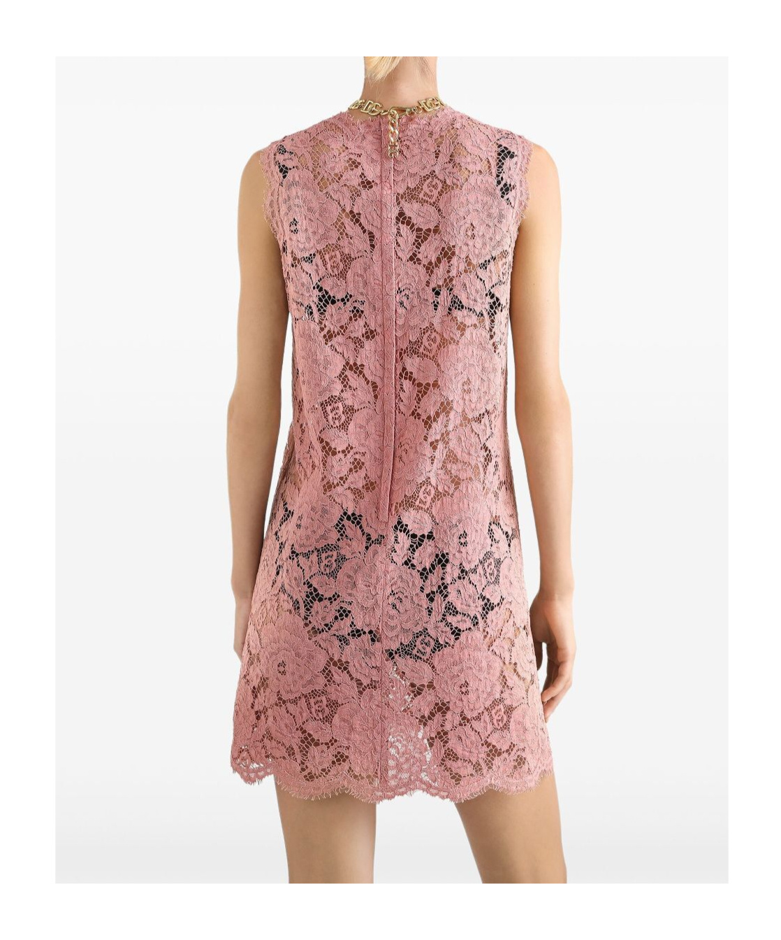 Dolce & Gabbana Floral Lace Overlay Dress With Scalloped Hem In Pink