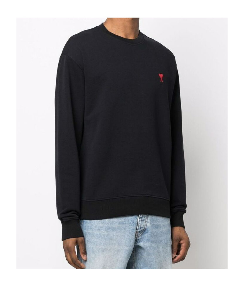 Ami Alexandre Mattiussi Ami Paris Ami De Coeur Wool Crewneck Sweater In Black