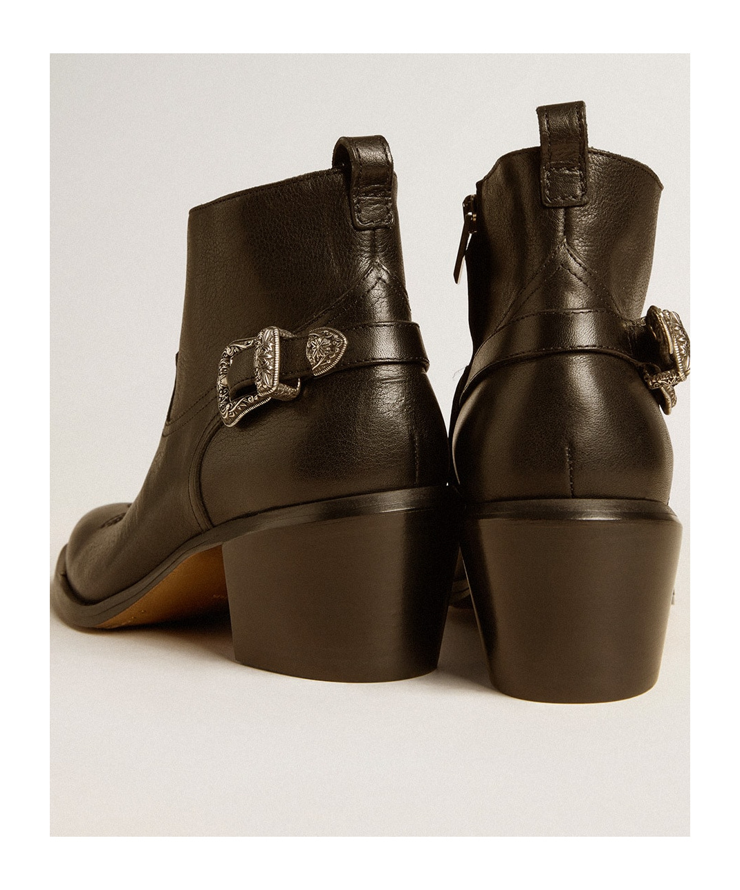 Golden Goose Patty Leather Buckle Western Ankle Boots In Black