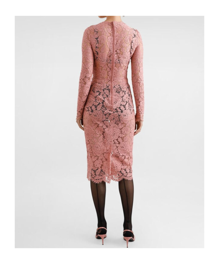 Dolce & Gabbana Women Branded Floral Cardonetto Lace Sheath Dress In Pink