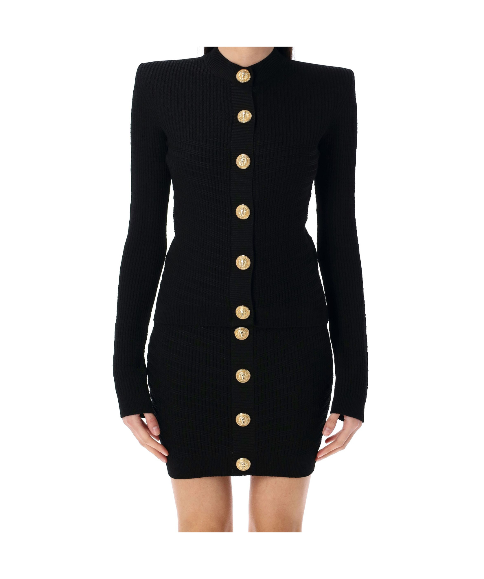 Balmain Knit Cardigan With Structured Shoulders In Black