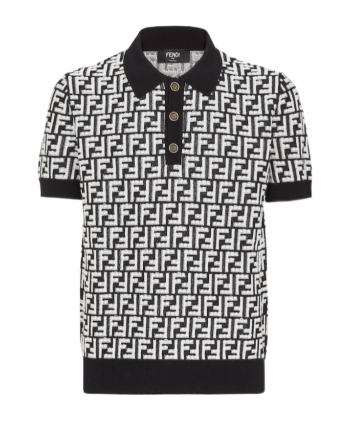 Fendi Ff-motif Knitted Polo Shirt In Black