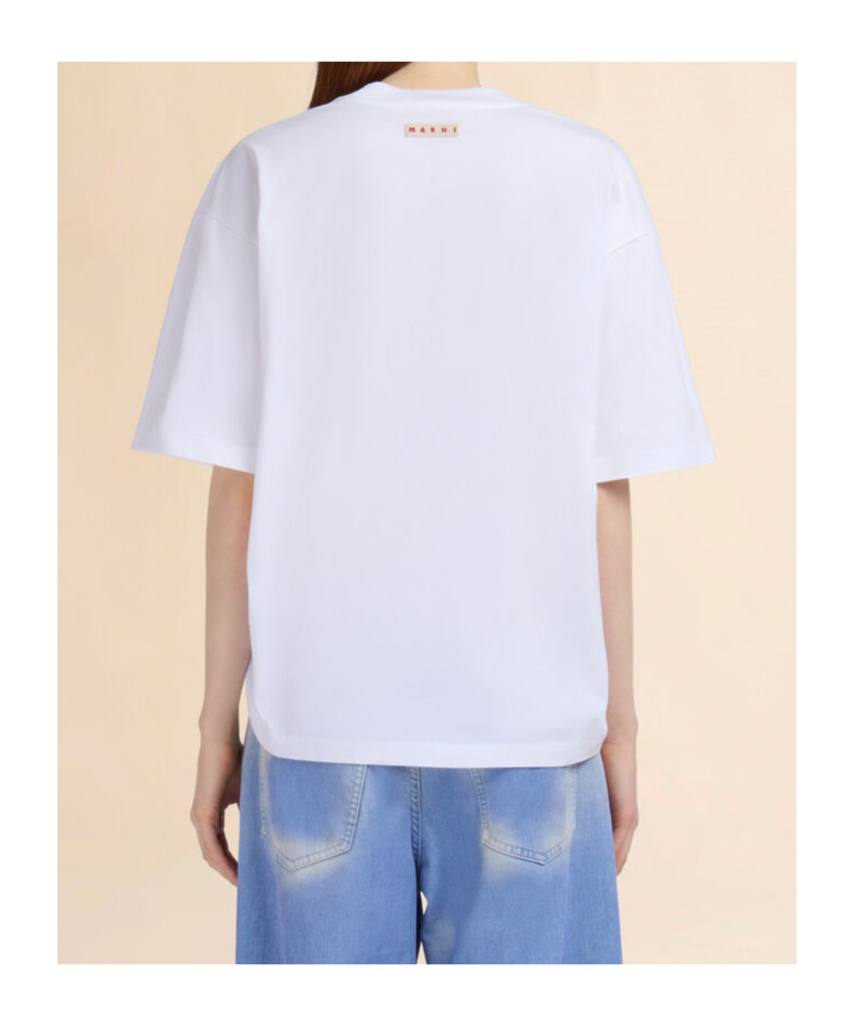Marni White Organic Cotton T-shirt With Shirred Detail In White