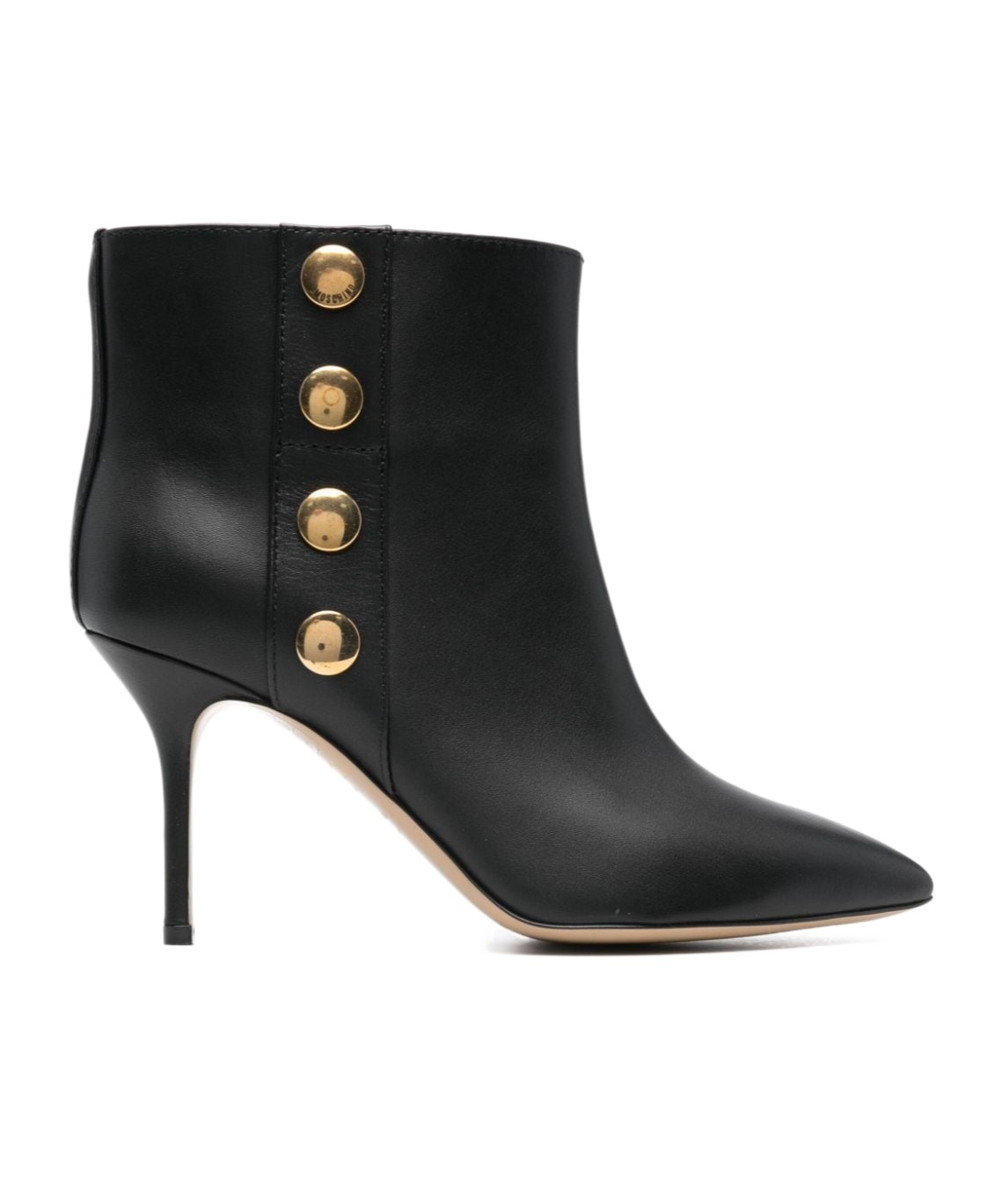 Moschino Stiletto Heel Ankle Boots With Gold Buttons In Black