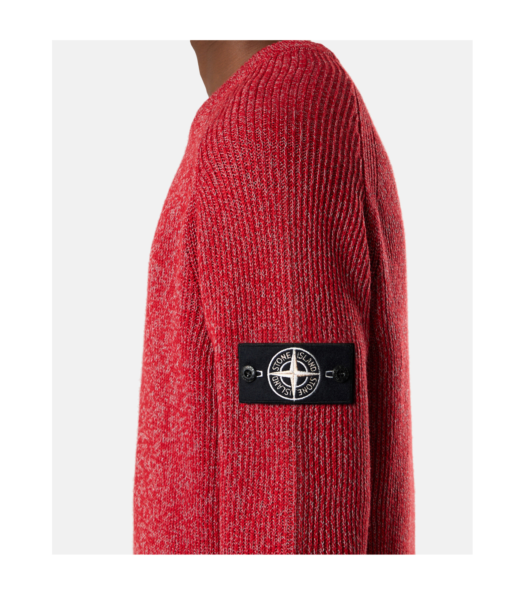 Stone Island Ribbed-knit Sleeve-patch Sweat In Red