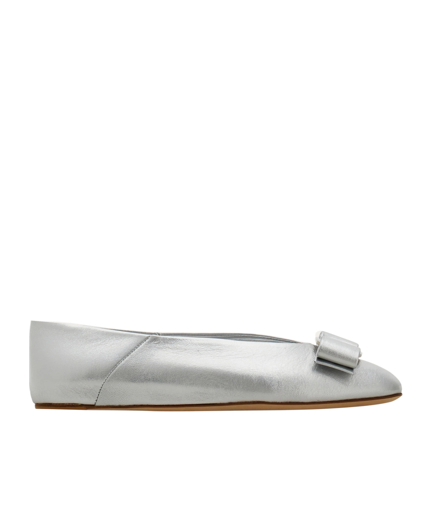 Ferragamo Vara Bow Ballet Flats In Silver