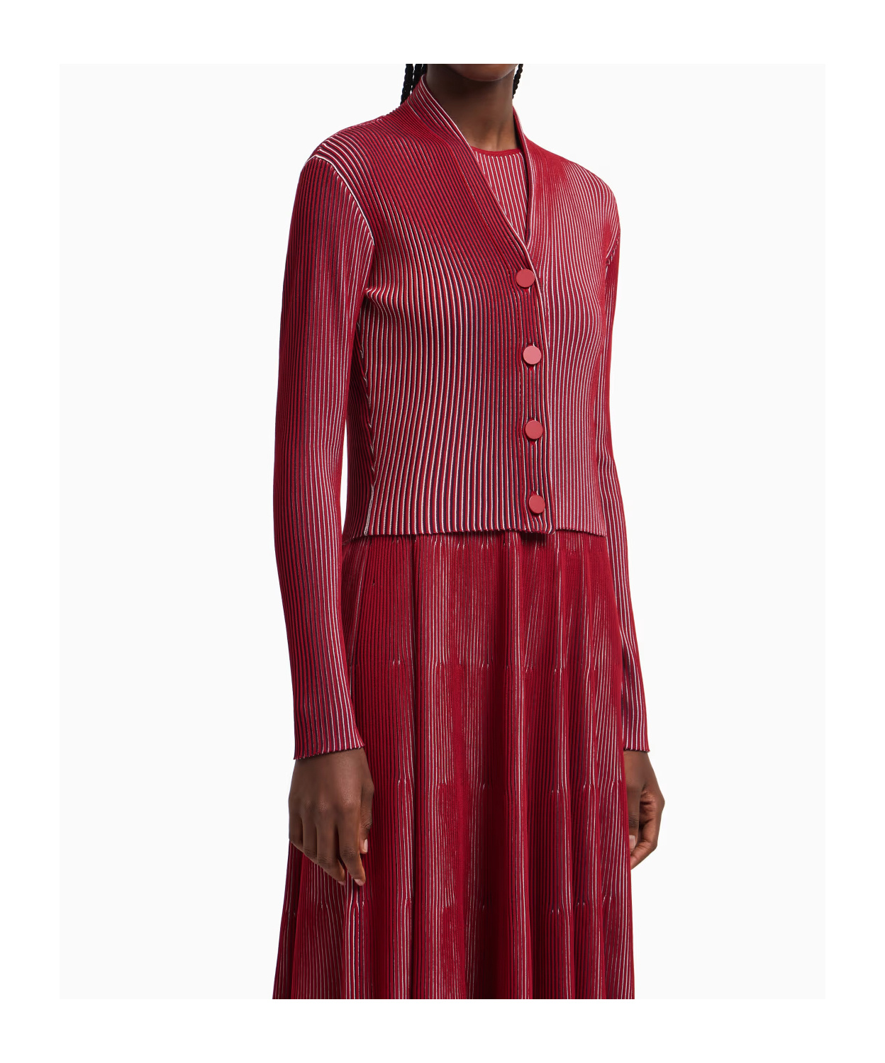 Emporio Armani Plated-effect Kfb Fabric Cardigan In Red