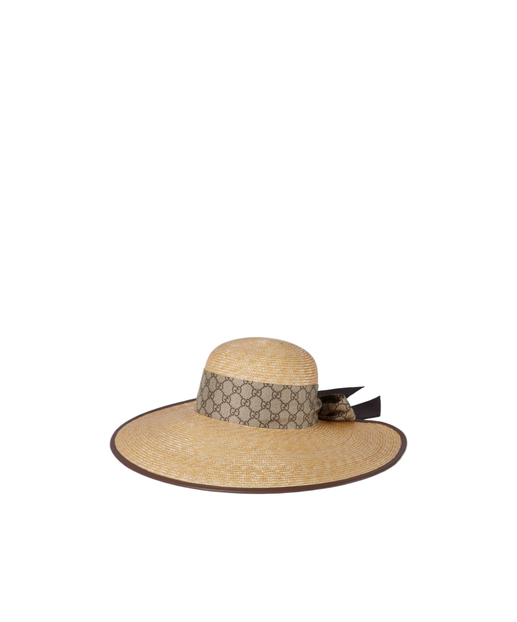 Gucci Straw Wide Brim Hat With Gg Bow In Brown