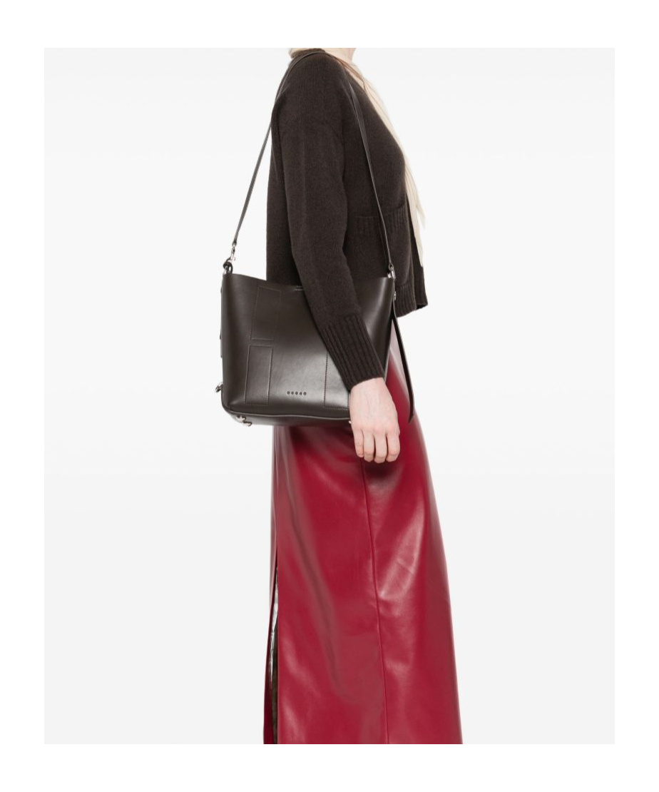 Hogan Small Leather Hobo Bag With Adjustable Strap In Brown