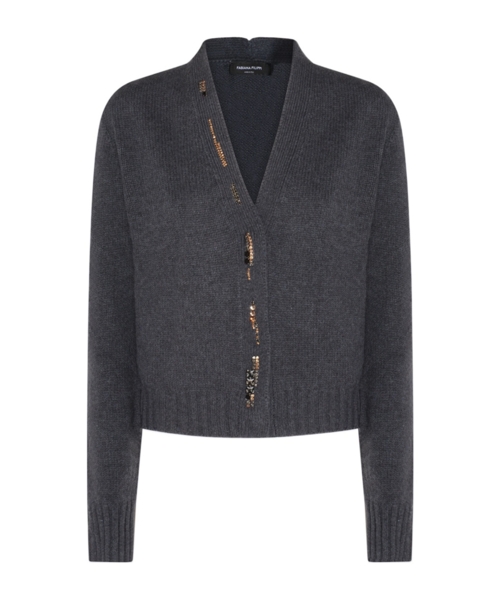 Fabiana Filippi Bead-embellished Cardigan In Gray