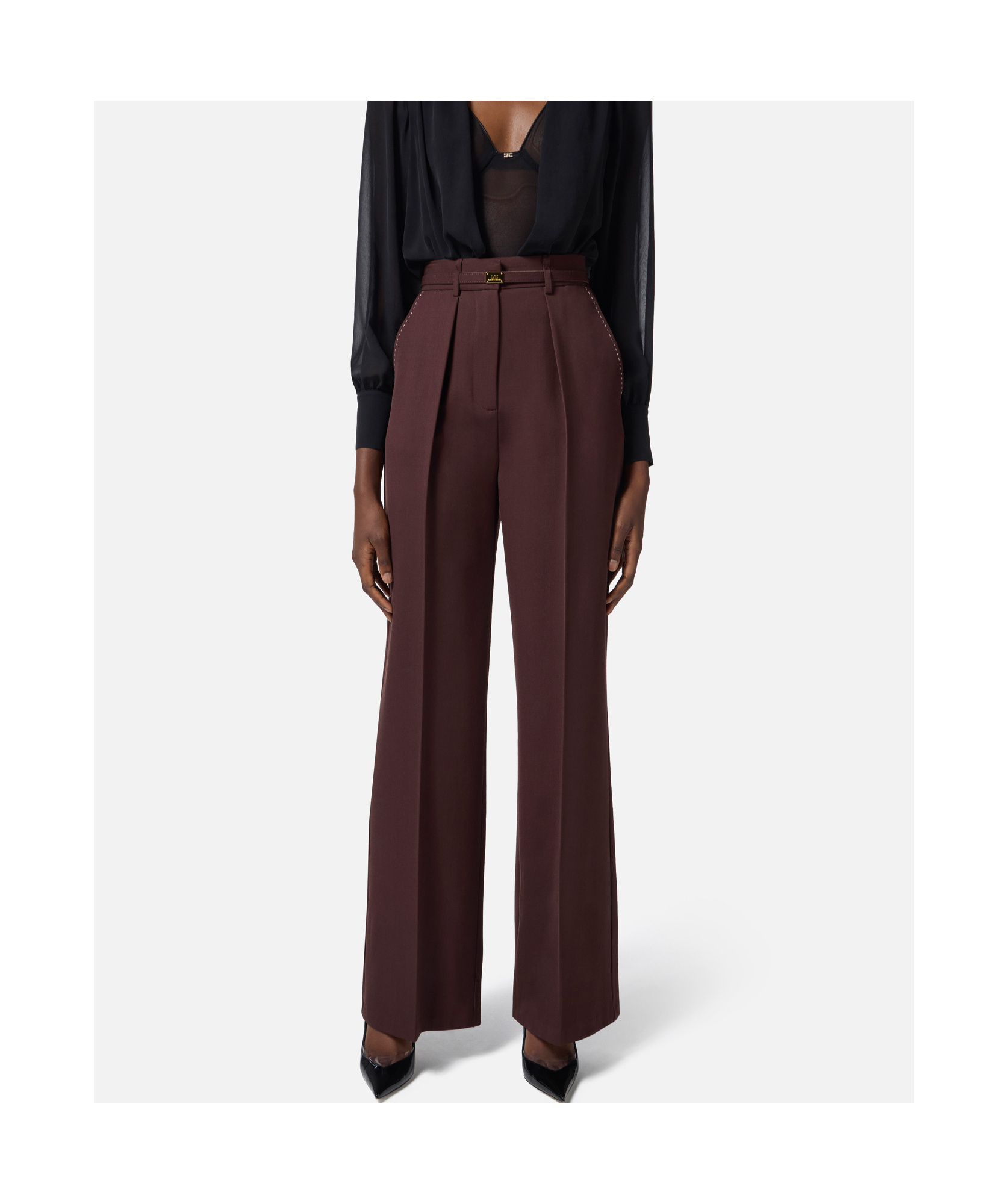 Elisabetta Franchi Contrast-color Open-thread Decorative Casual Pants In Red