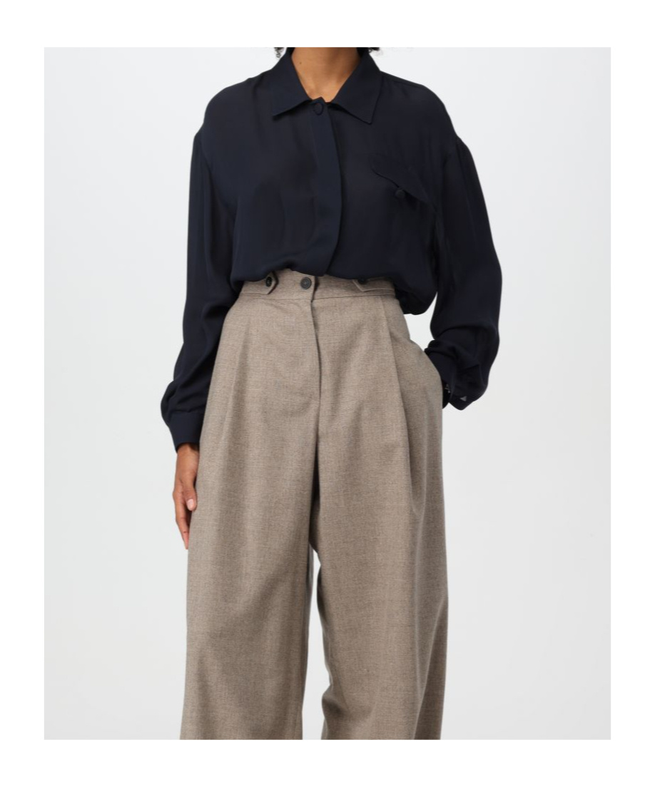 Emporio Armani Band Collar Textured Shirt With Button Detail In Black