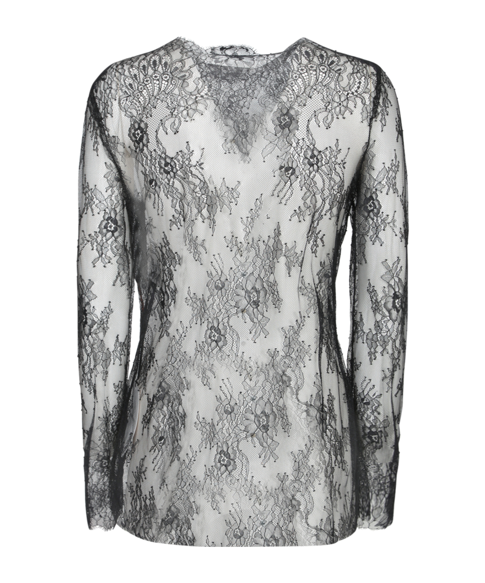 Alberta Ferretti Long-sleeved Lace T-shirt In Black