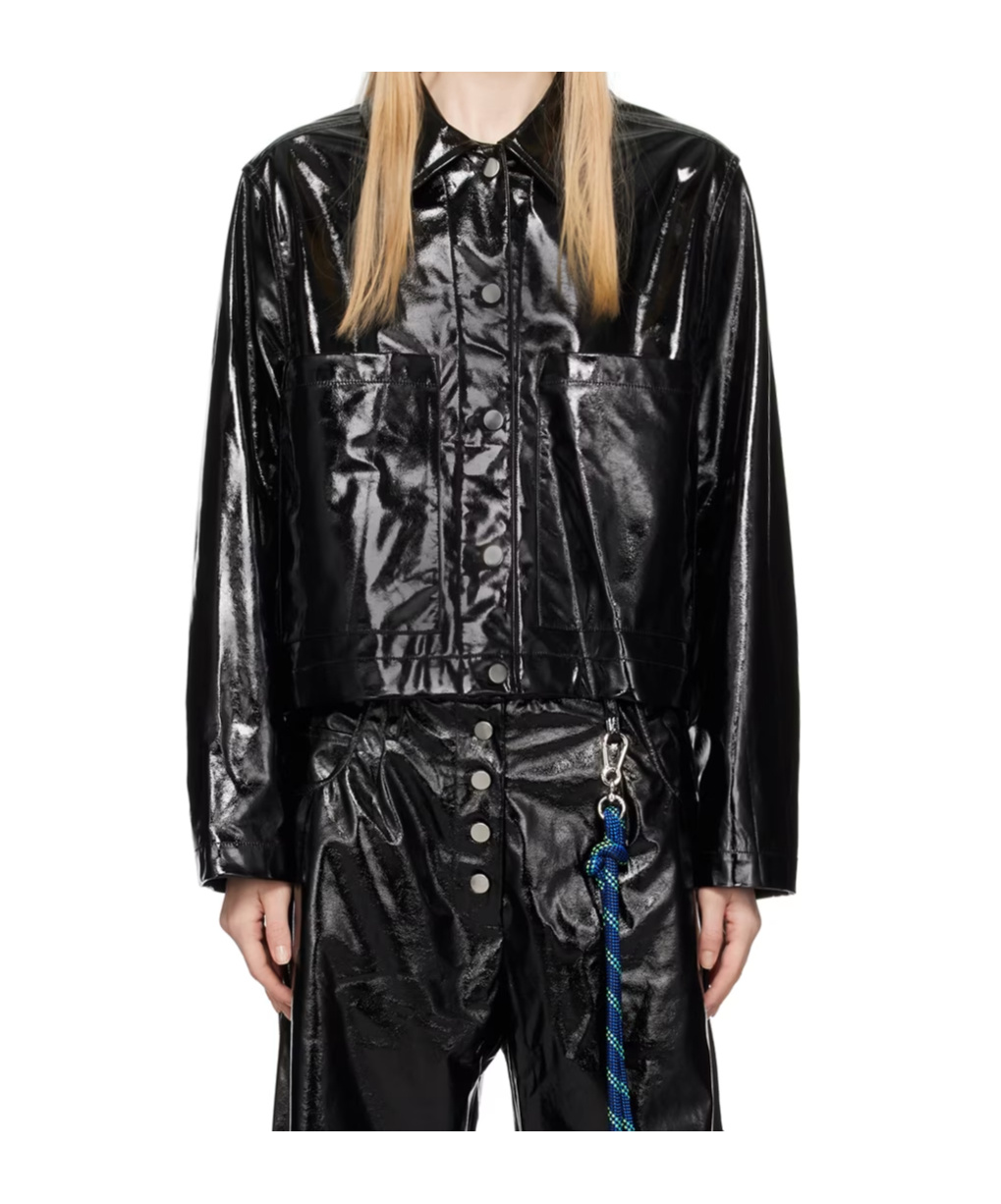 Song For The Mute Black Cropped Faux-leather Jacket In Multi