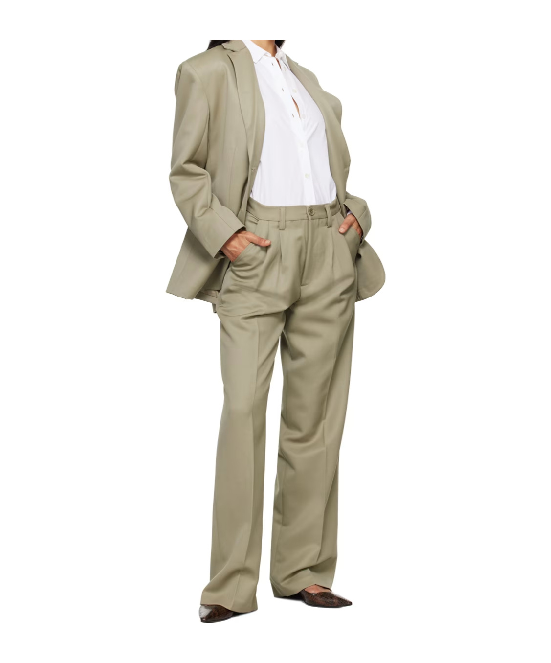 ANINE BING CARRIE PLEAT-DETAIL WOOL TROUSERS