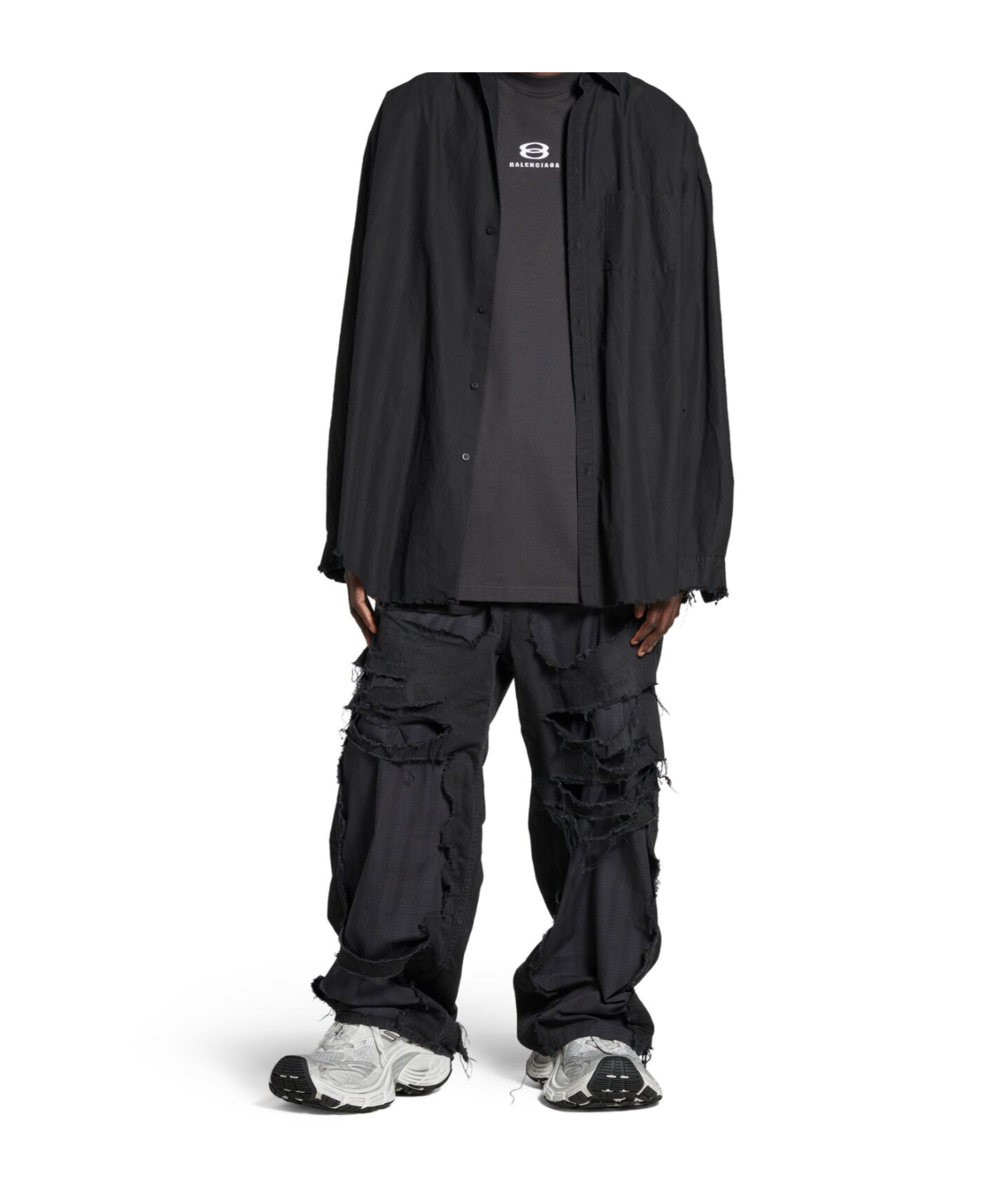 Balenciaga Cotton Distressed Overshirt In Black