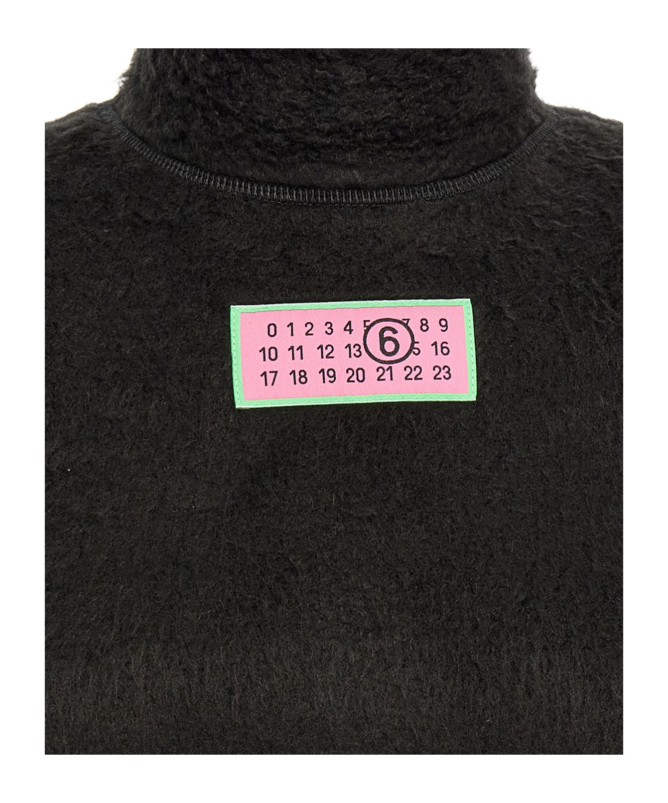 Mm6 Maison Margiela Black Furry Jersey Long Sleeve Turtleneck In Black