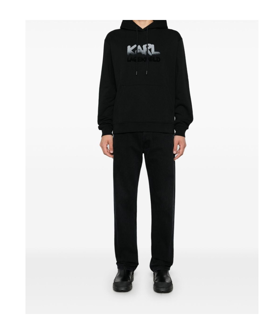 Karl Lagerfeld Logo Hoodie Drawstring Hood In Black