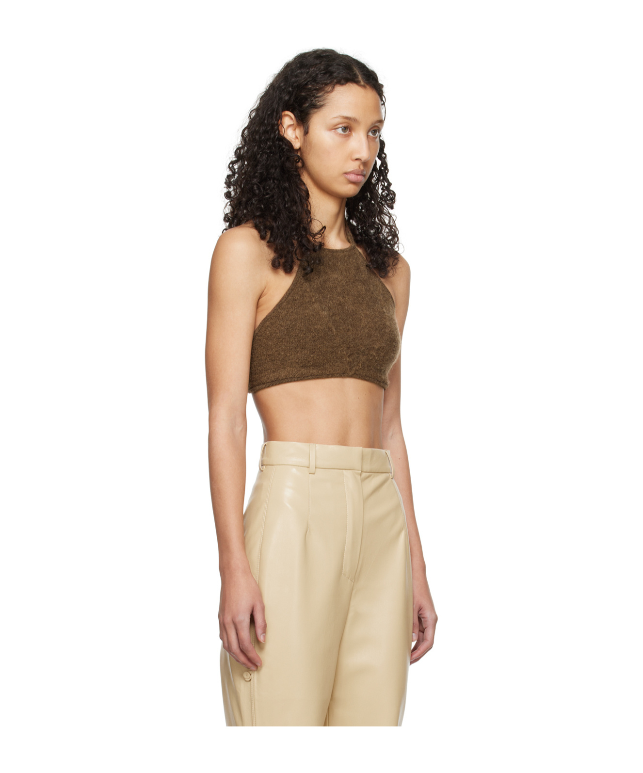 Nanushka Halterneck Fine-knit Bralette In Brown