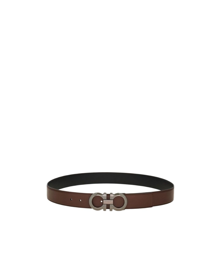 Ferragamo Double-sided Gancini Belt In Black