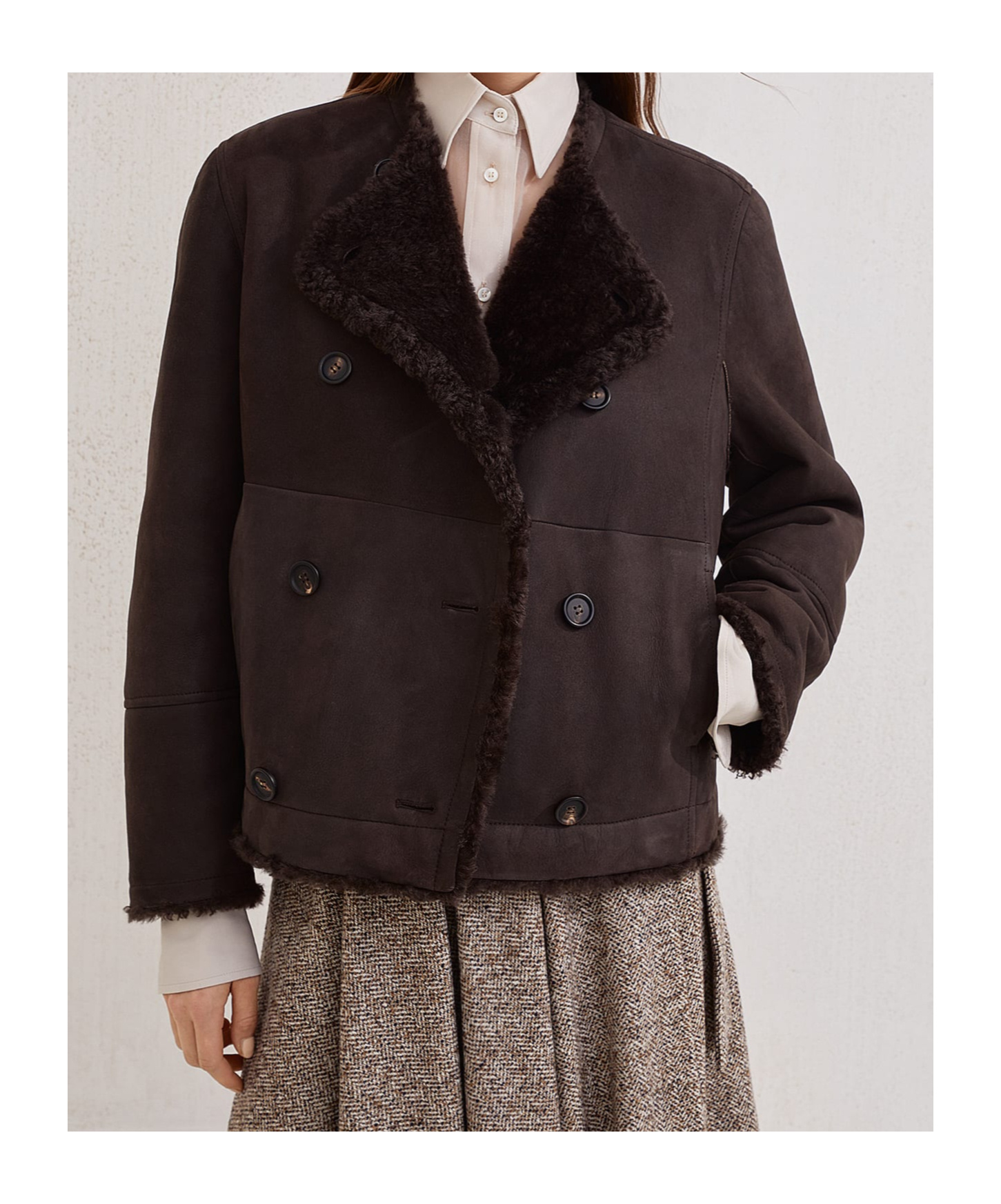 Brunello Cucinelli Reversible Sheep Shearling Double-breasted Jacket In Brown