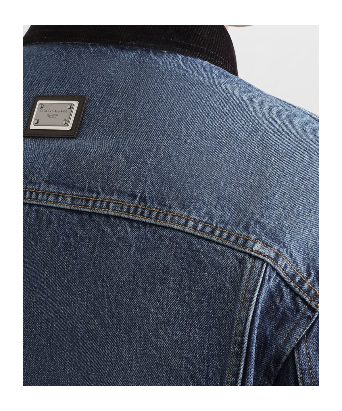 Dolce & Gabbana Corduroy-collar Denim Jacket In Blue