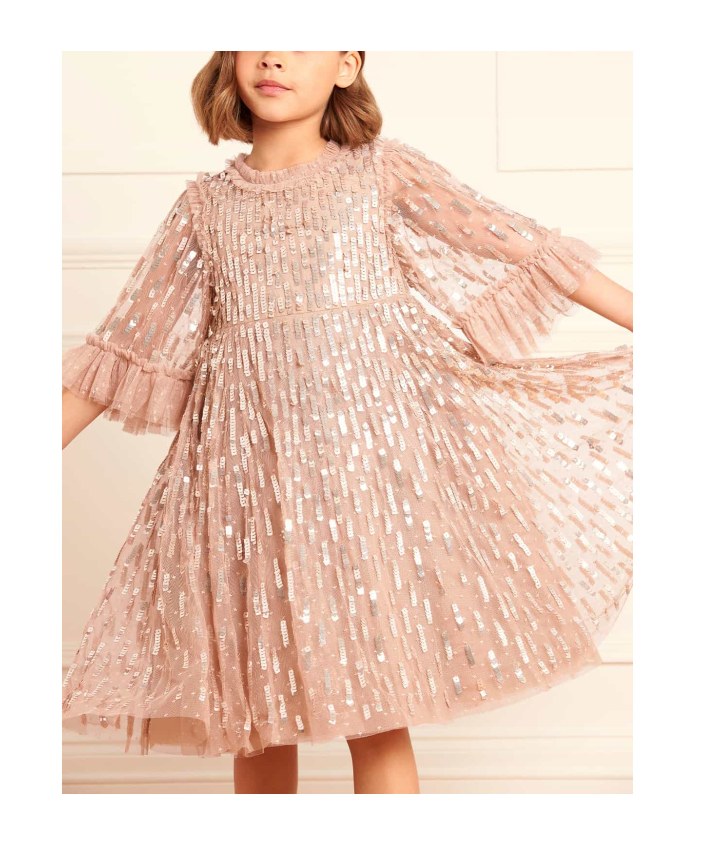 Needle & Thread Sequin Dash Tulle Dress In Nude