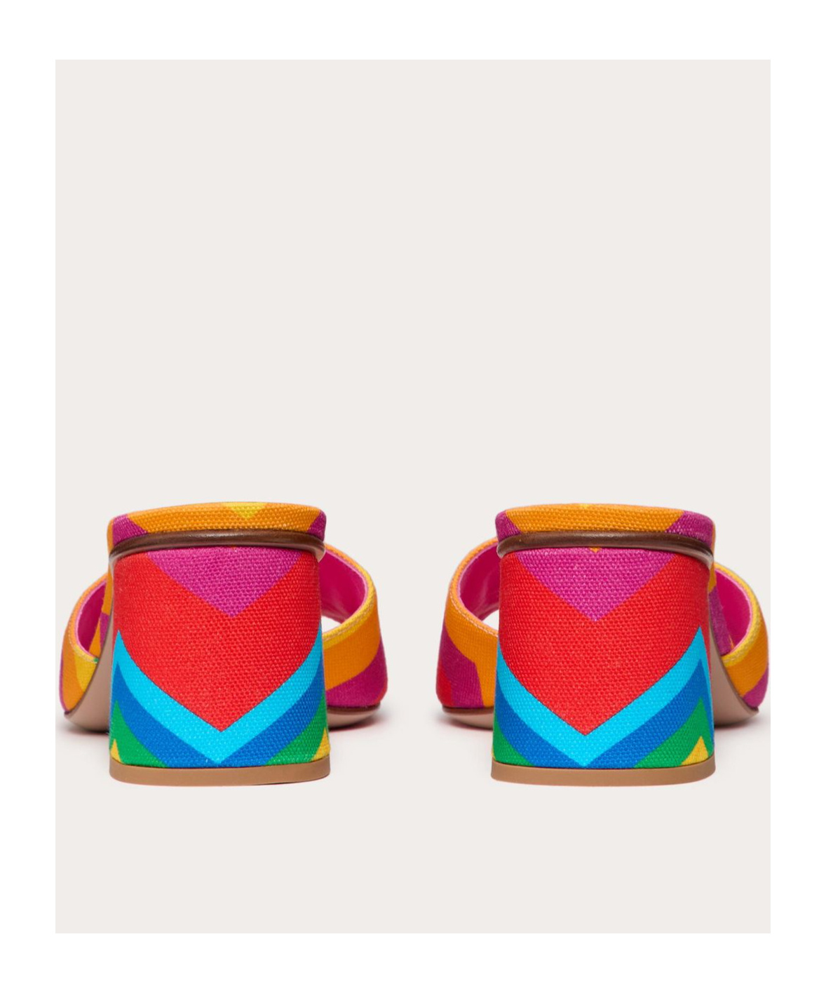 Valentino Garavani Garavani Escape Slide Sandal In Canvas With Chevron Print24 60mm Woman Multicolou In Multicolor/pink