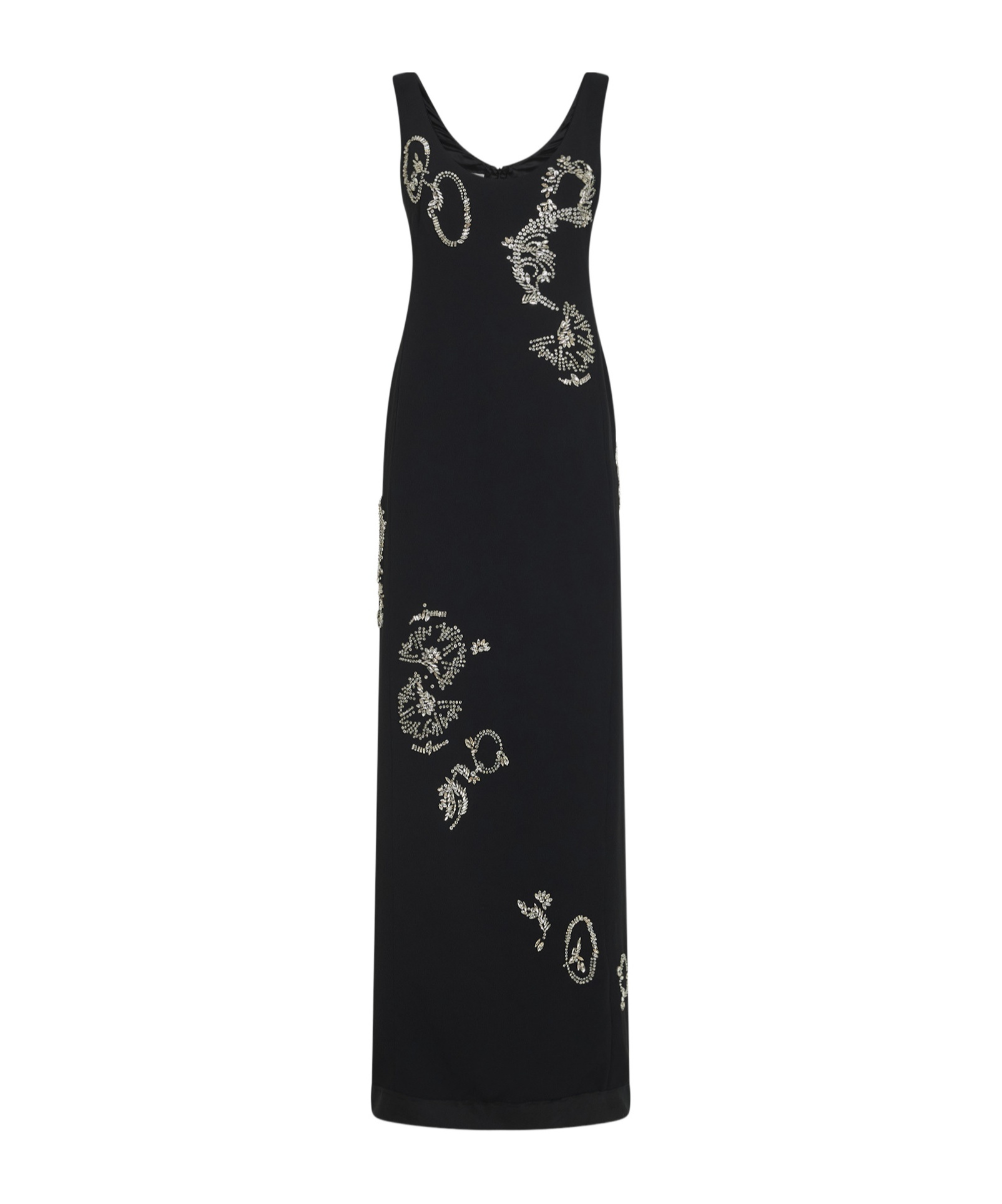 Dries Van Noten Black Crepe Long Embroidered Dress